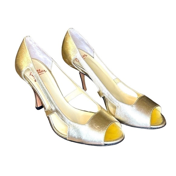 Butter Italian Leather Women’s Gold Peep Toe/Cutout Sides Pump Size-7.5 - Picture 1 of 5